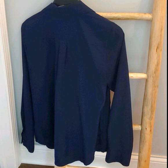 Merona Navy Blue Button Down Long Sleeve Blouse, L - Picture 3 of 4